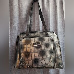 Gloria Vanderbilt Black Croc-Embossed Tote with Stud Detail - Laptop Bag